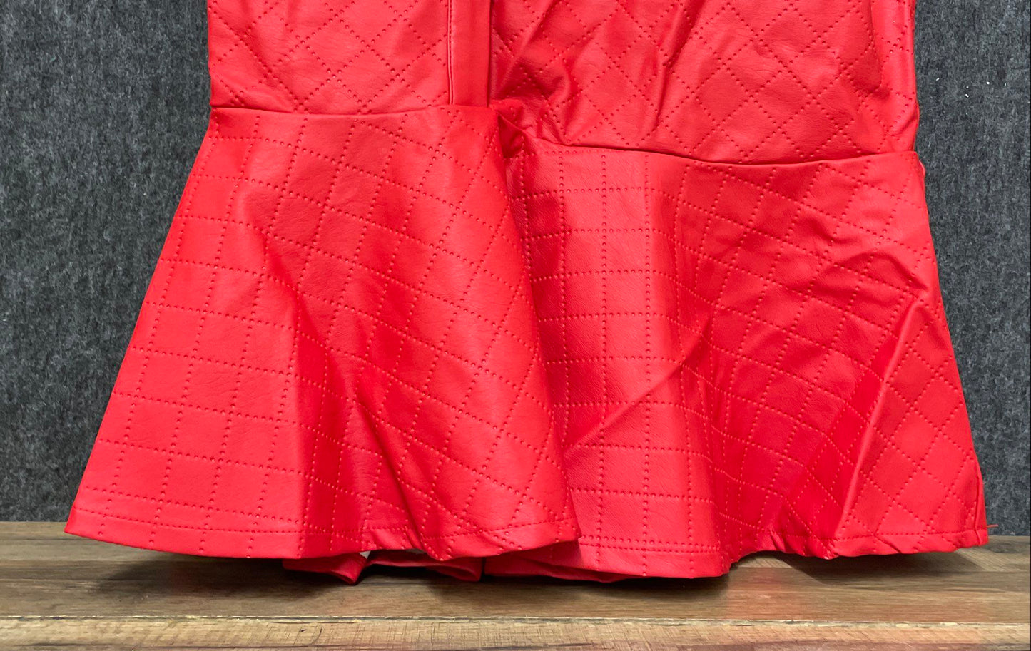Ashley Stewart Women's Red Quilted Faux Leather Button Up Belted Dress Sz 14/16