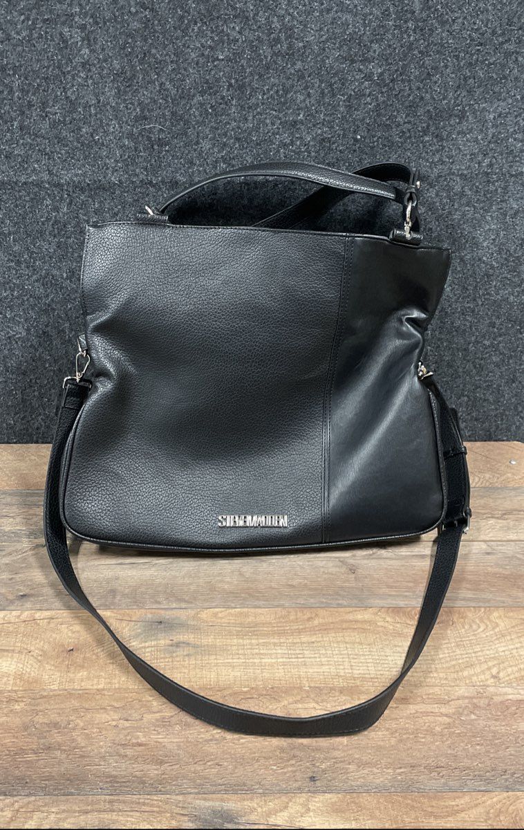 Steve Madden Black Pebbled Leather Hobo Shoulder Bag Crossbody Silver Hardware