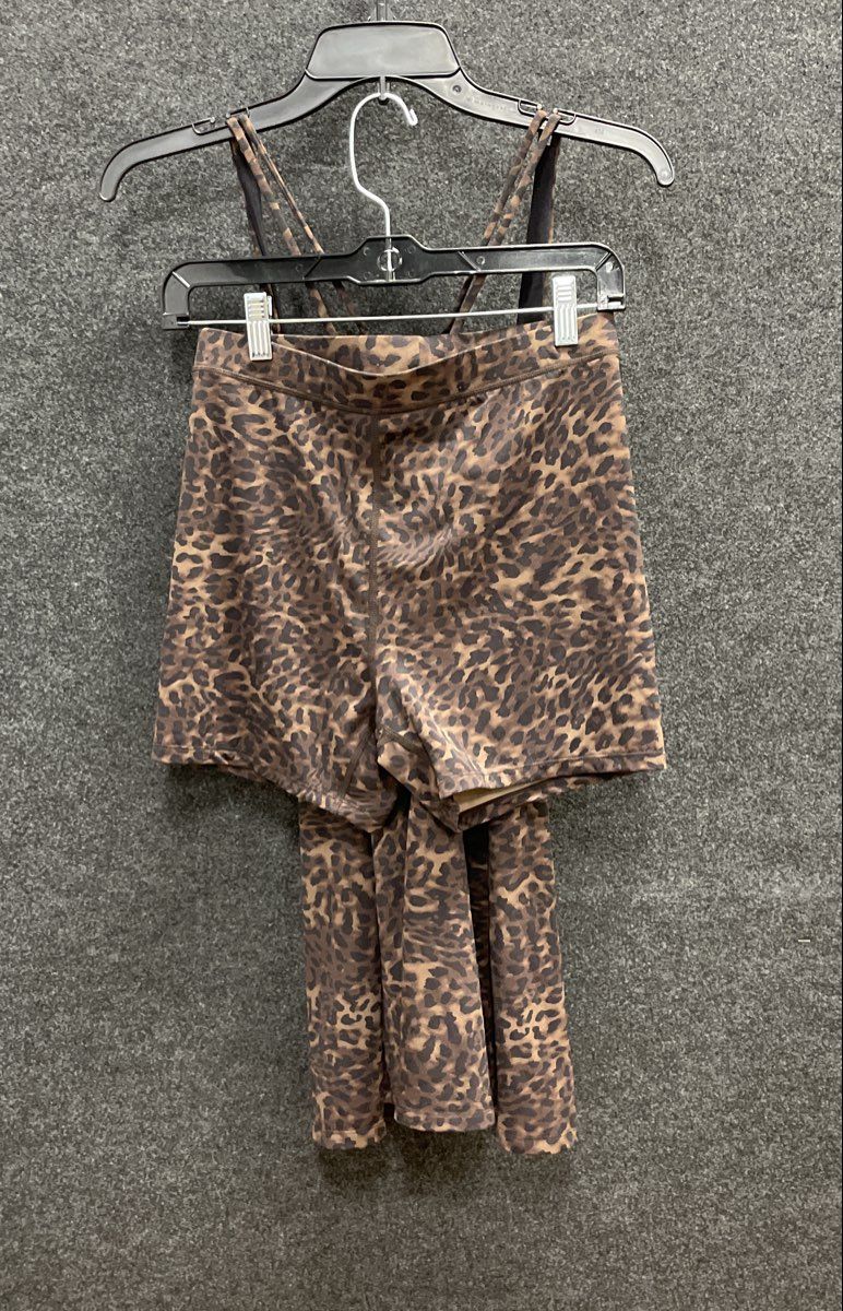MPG Women's Leopard Print Activewear Tank Top & Bike Shorts Set Brown Sz M