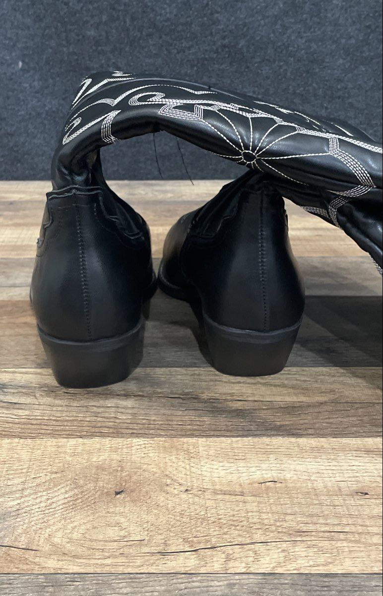 Torrid Black Faux Leather White Western Stitched Cowboy Boots Size 10.5WW