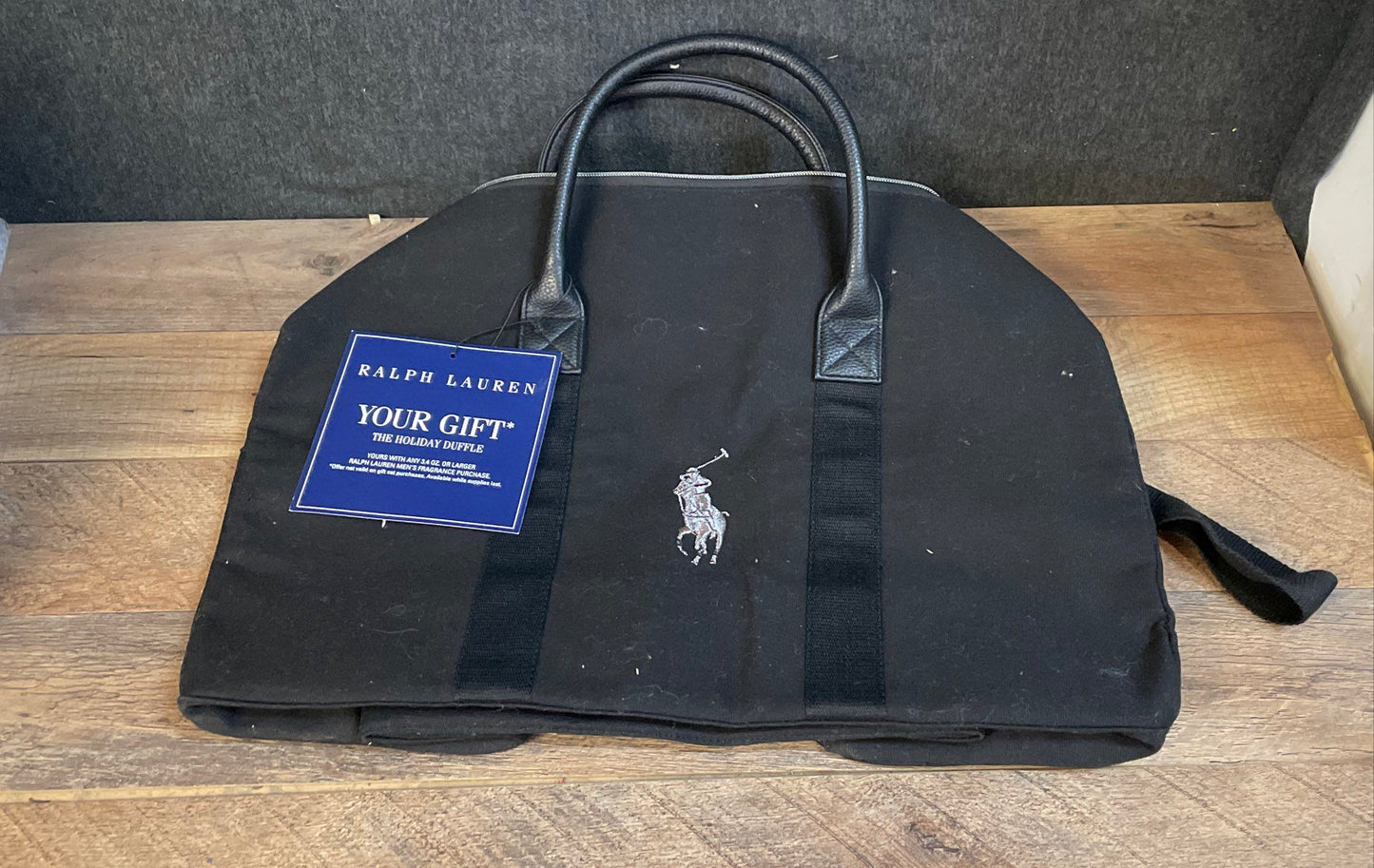Ralph Lauren Fragrances Black Canvas Holiday Duffle Bag Silver Polo Pony NWT