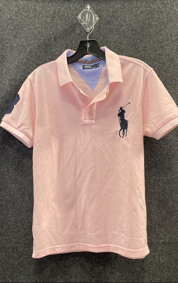Polo Ralph Lauren Men's Pink Big Pony Polo Shirt Navy Logo Cotton Sz S