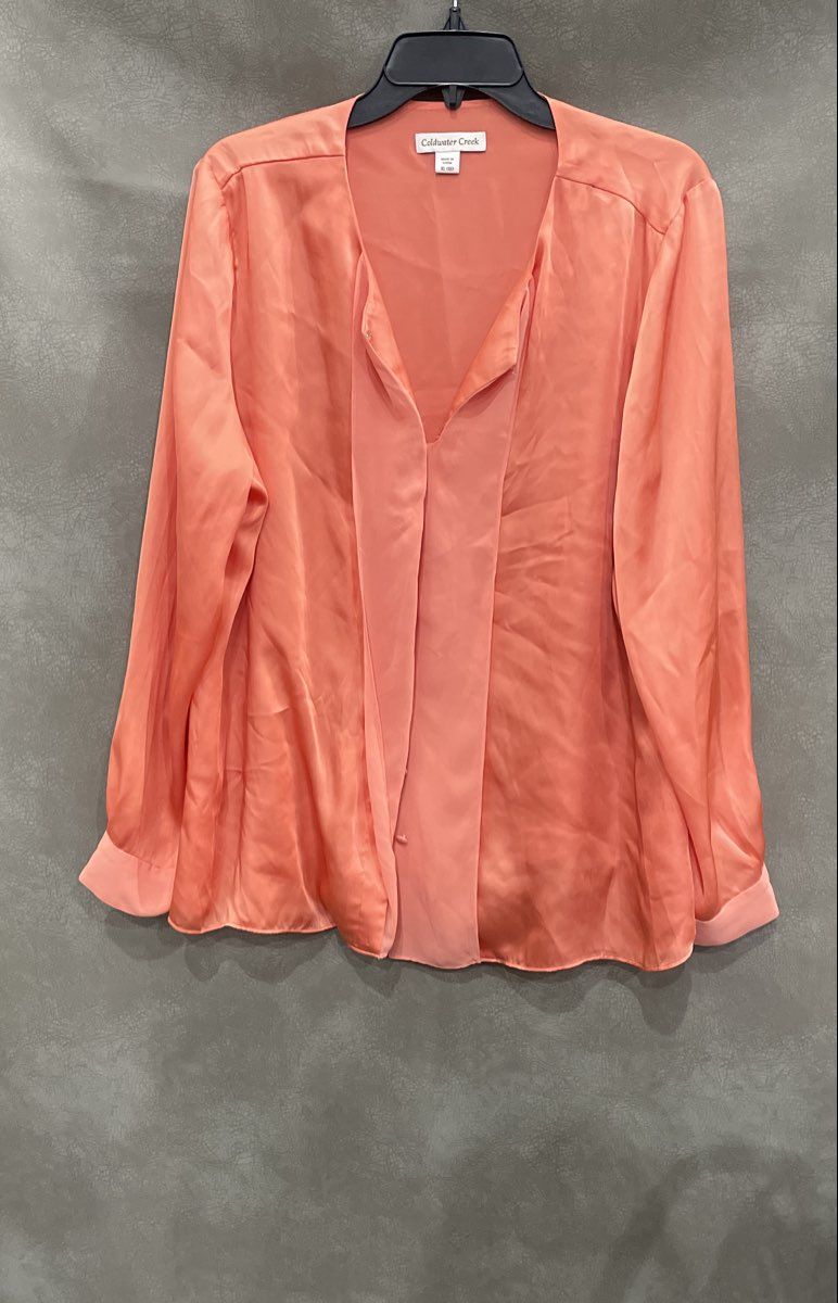 Coldwater Creek Women's Pink Long Sleeve Split Neck Layered Blouse Sz XL 18