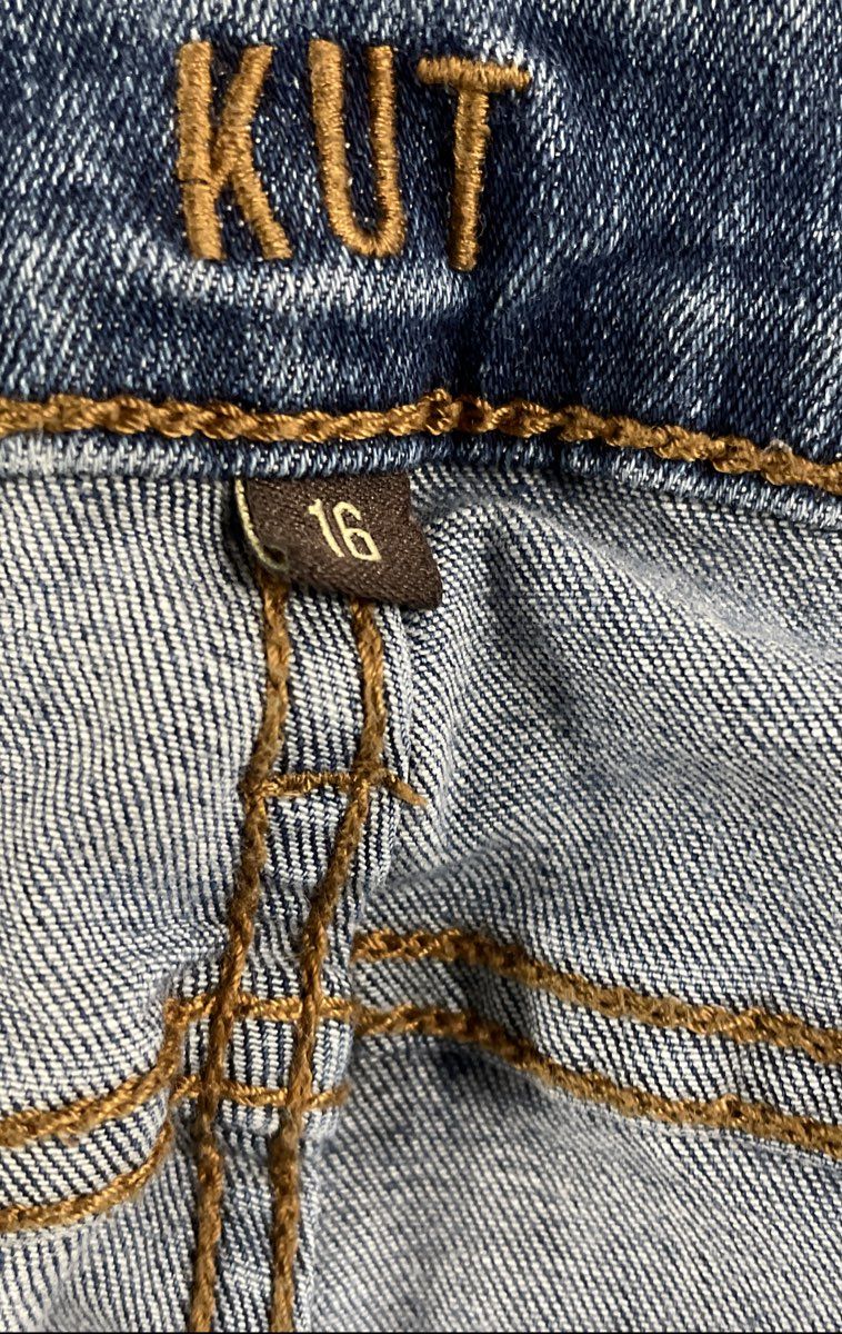 KUT from the Kloth Women's Blue Distressed Skinny Jeans Raw Hem Size 16