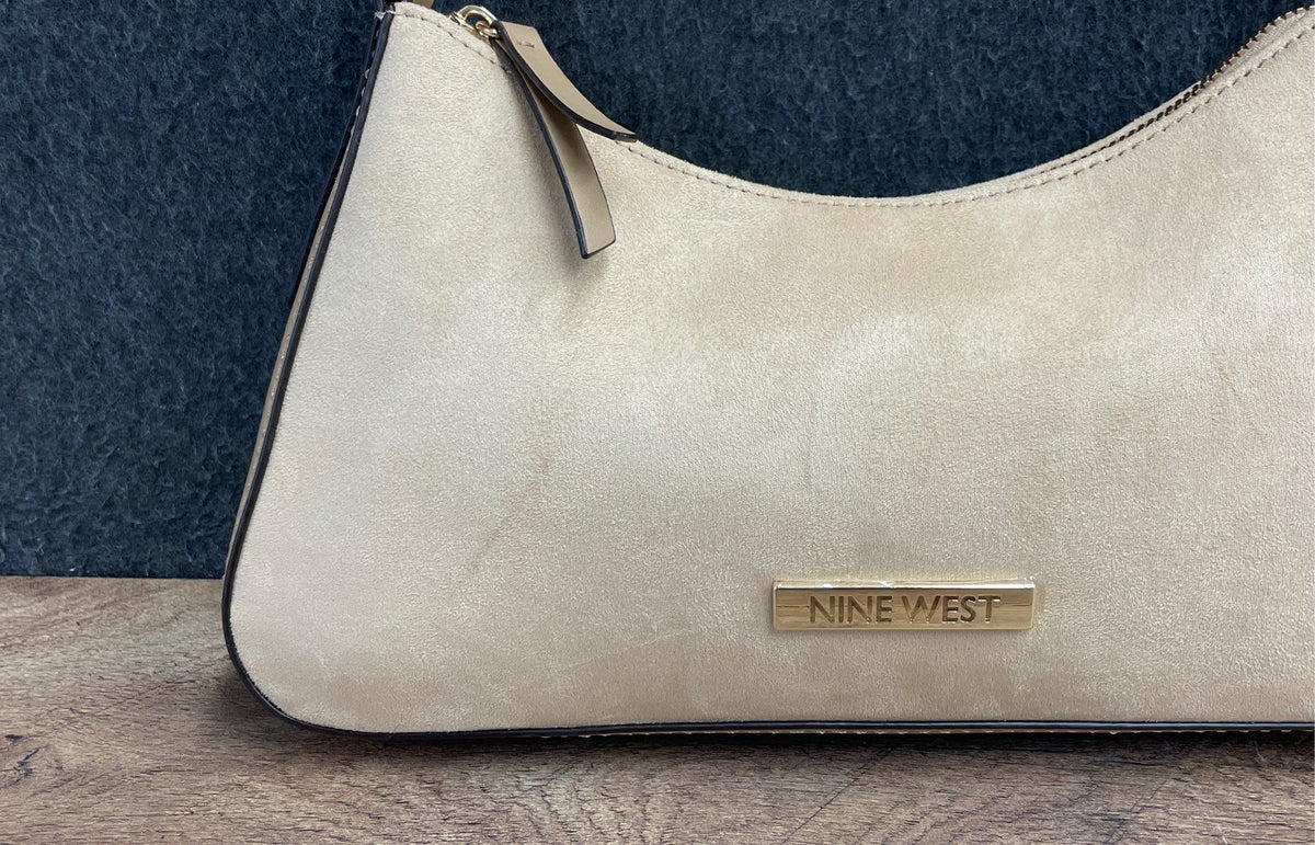 Nine West Tan Faux Suede Shoulder Bag Handbag Gold Hardware Purse