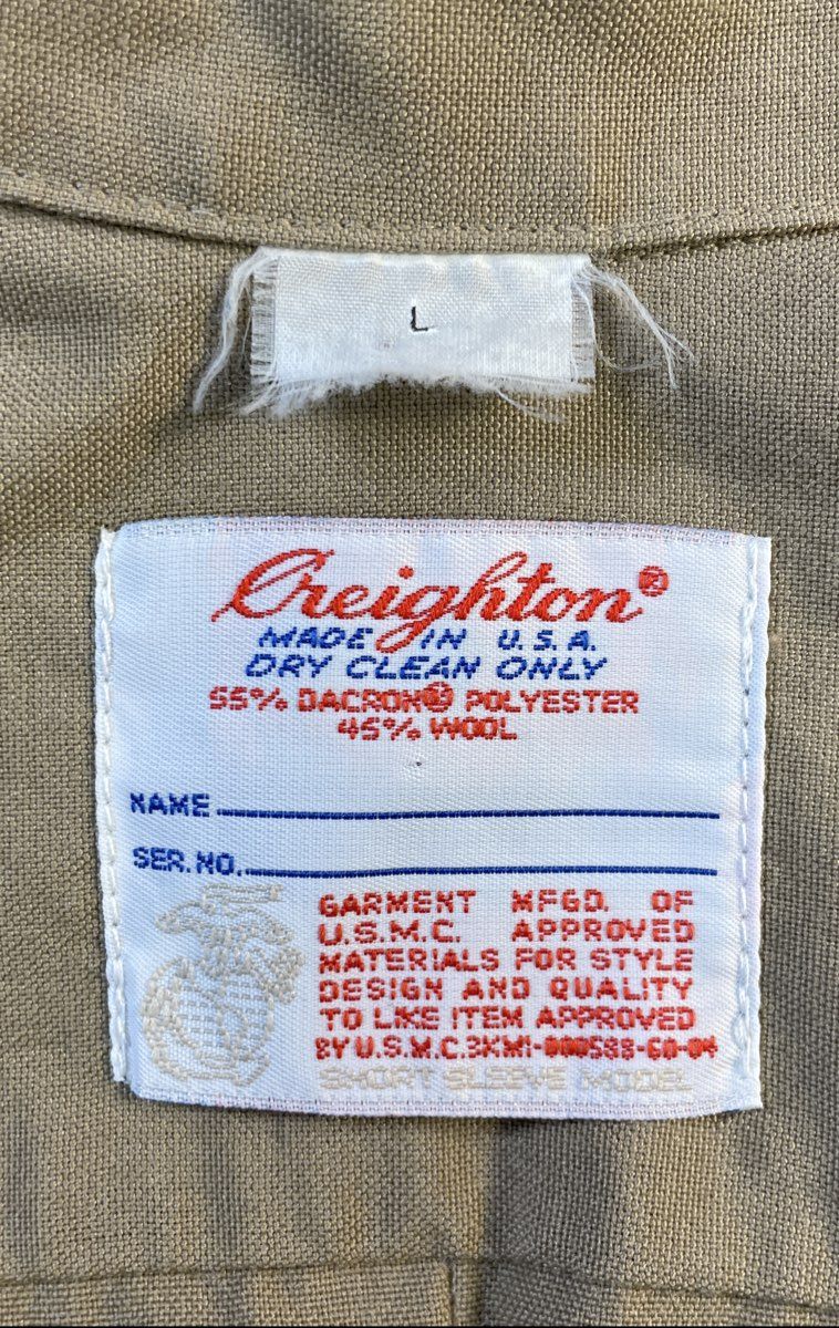 Vintage 90s Creighton Men's USMC Khaki Short Sleeve Dress Shirt Master Sgt Sz L