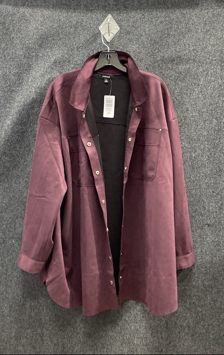 Torrid Women's Winetasting Red Faux Suede Shacket Button Front NWT Sz 3 3X