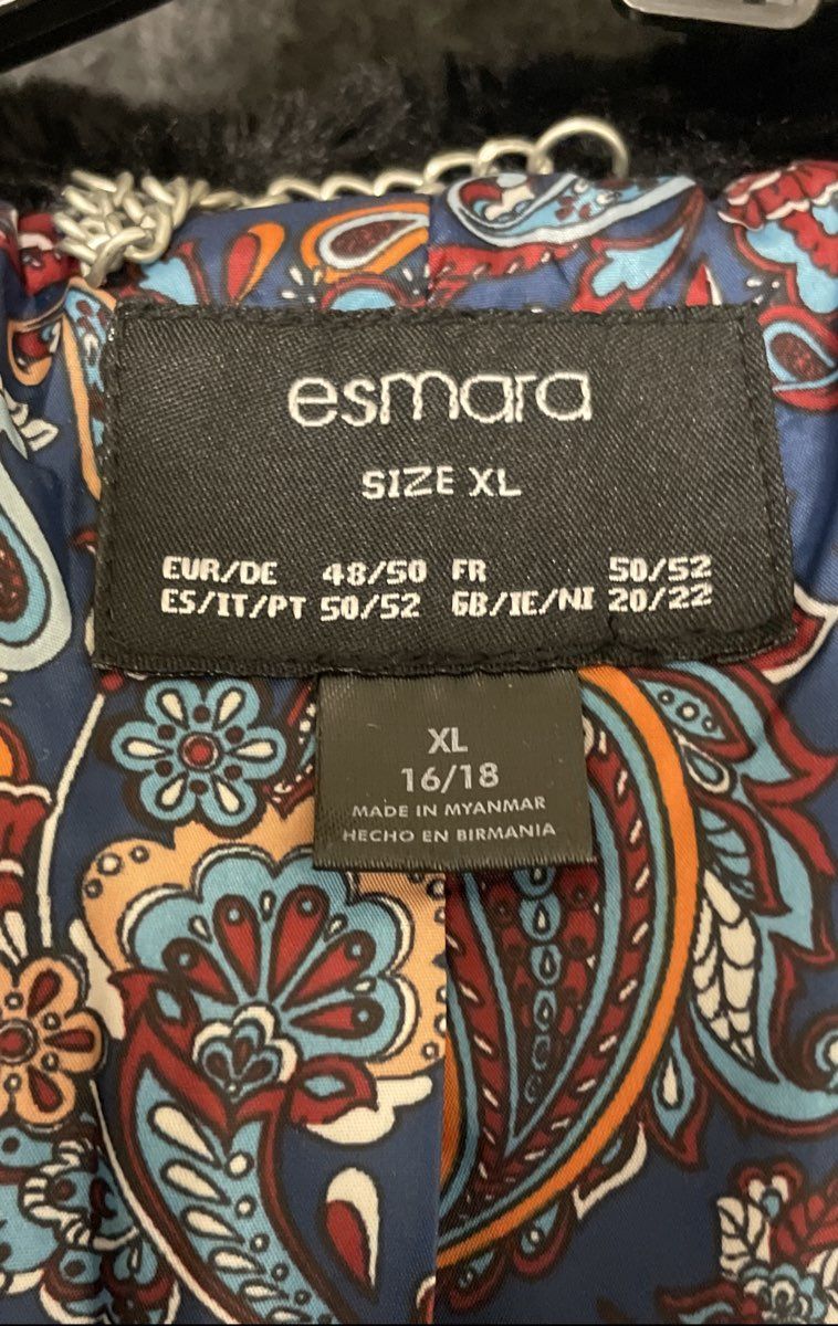Esmara Women's Black Faux Fur Hooded Jacket Paisley Lining Snap Front Sz XL