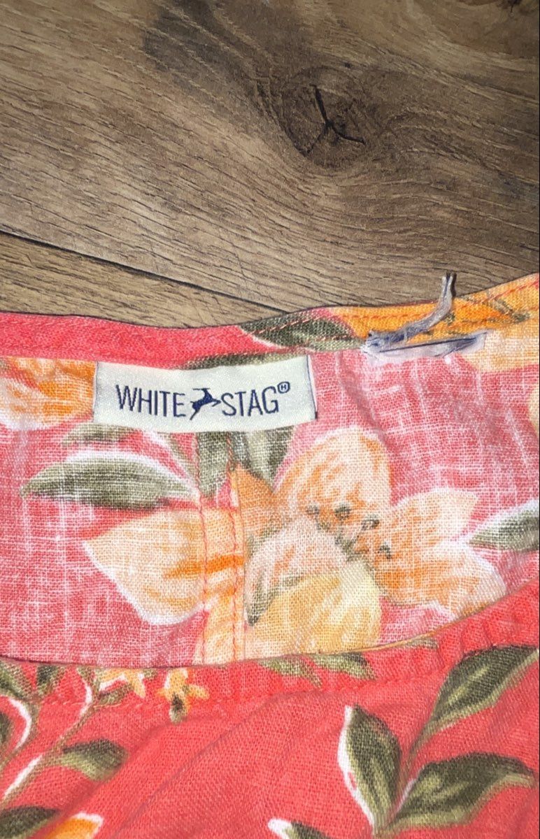 Vintage 90s White Stag Women's Orange Floral Sleeveless Shift Dress Pockets