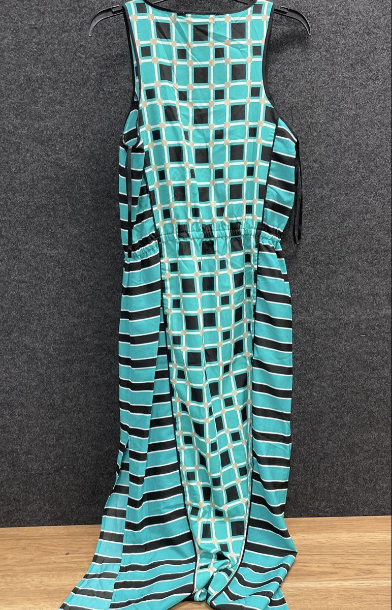 Michael Kors Women's Sleeveless Geometric Graphic Maxi Dress Turquoise Sz P/M