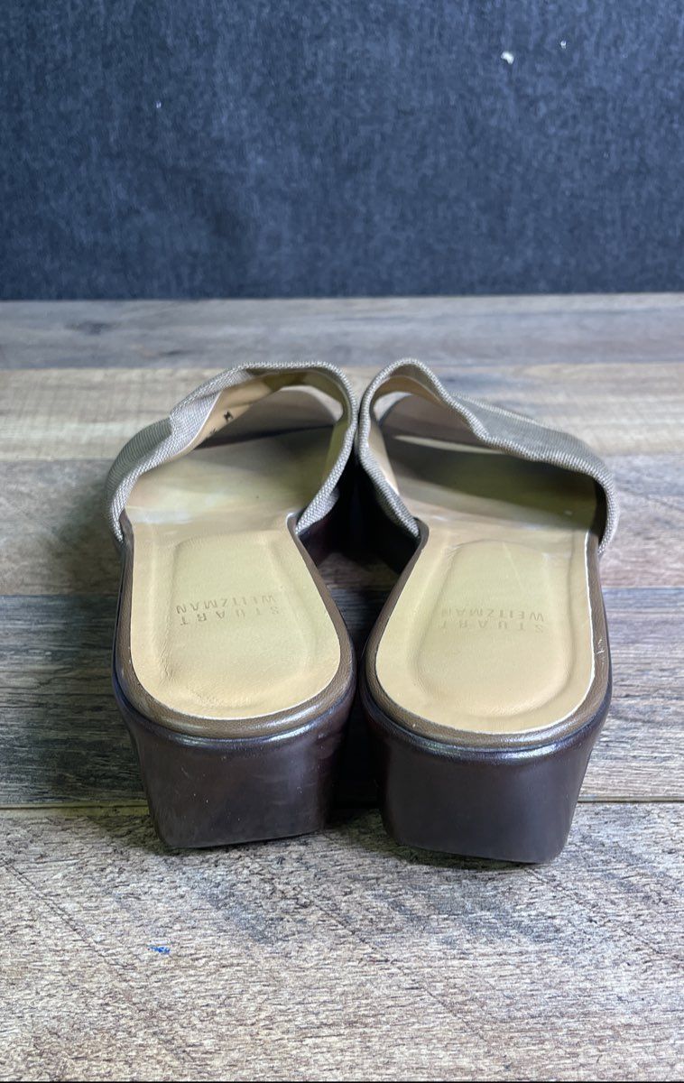 Stuart Weitzman Beige Fabric Slide On Platform Wedge Sandals Women's Size 8.5