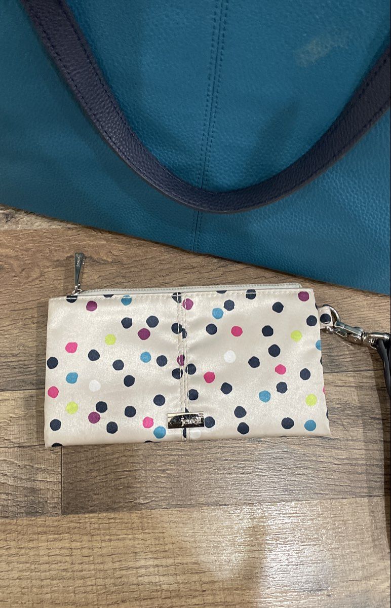 Jewell Teal Pebbled Tote Bag and Polka Dot Wallet Set Lot of 2