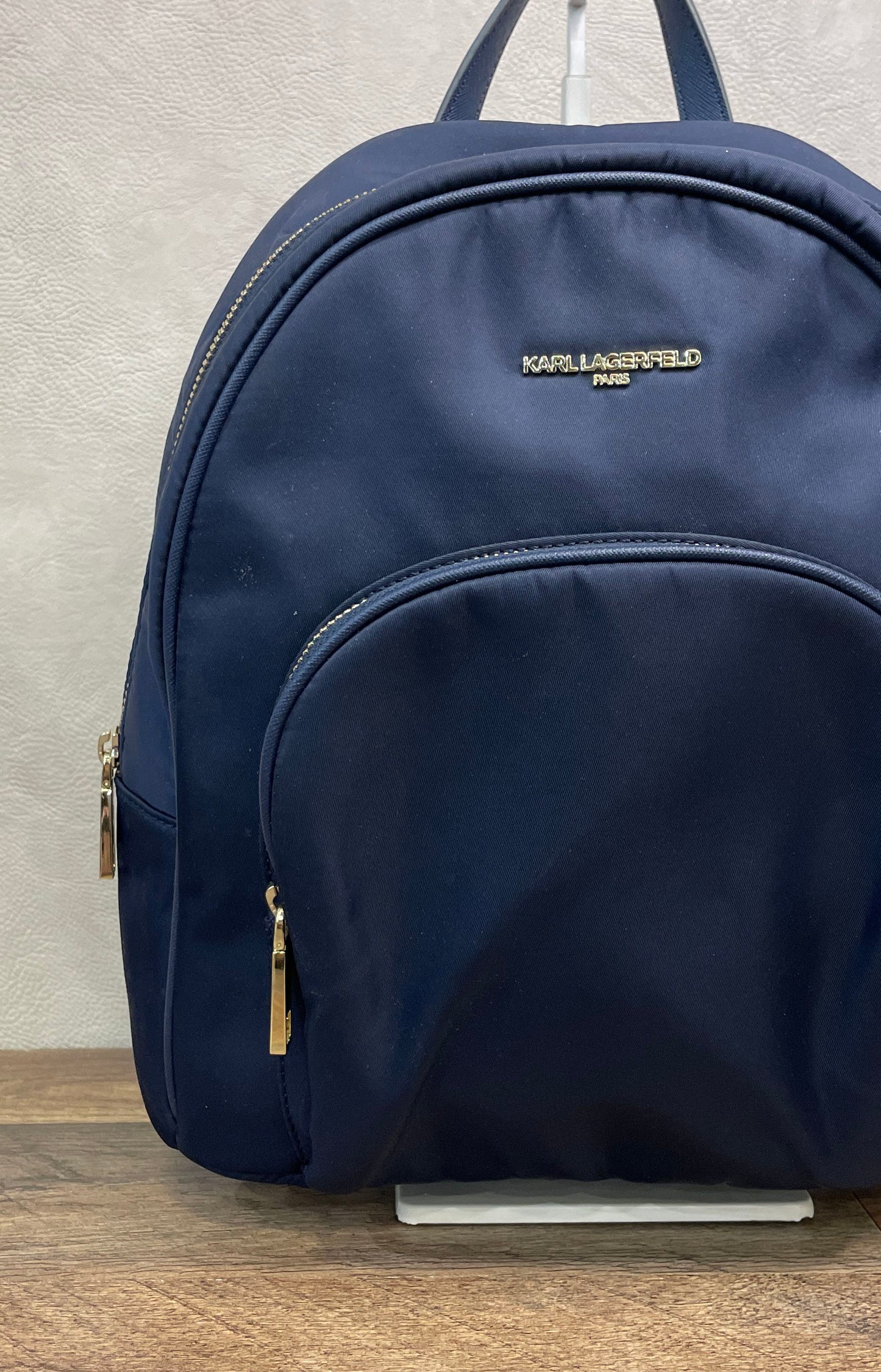 Karl Lagerfeld Navy Blue Nylon Gold Hardware Zip Backpack Bag