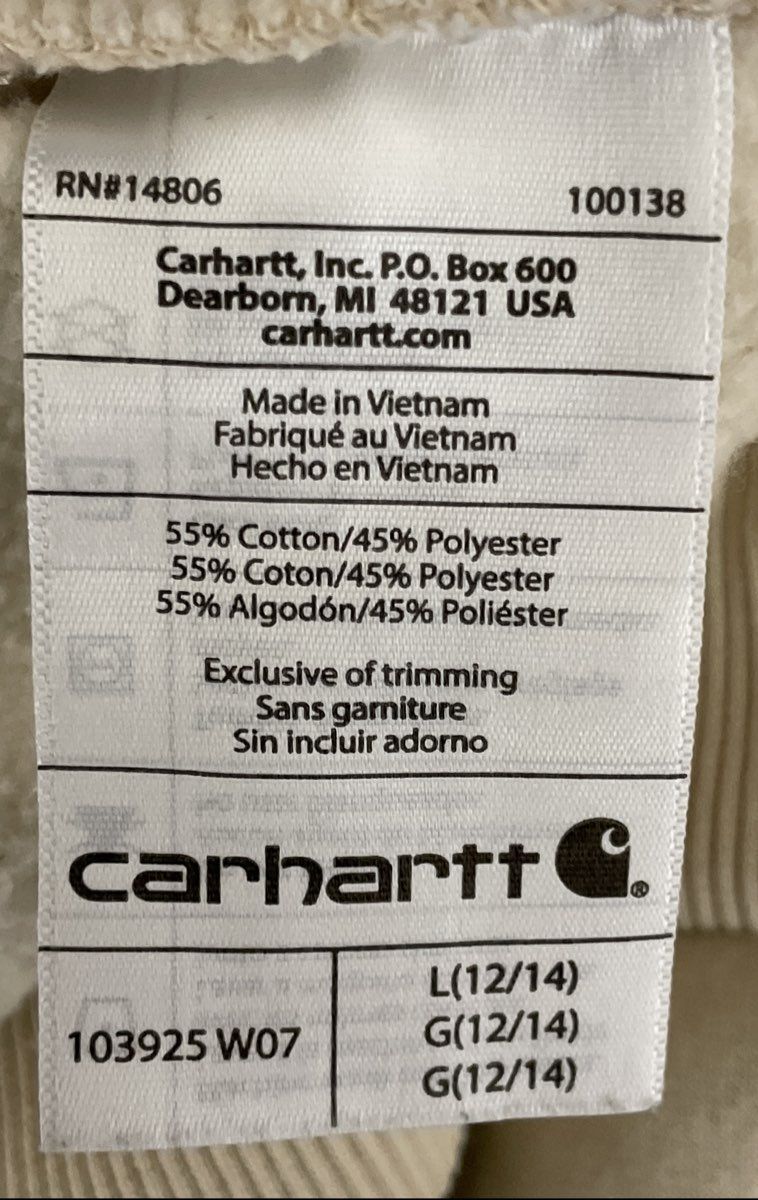 Carhartt Kids' Cream Relaxed Fit Pocket Crewneck Sweatshirt Sz L 12-14
