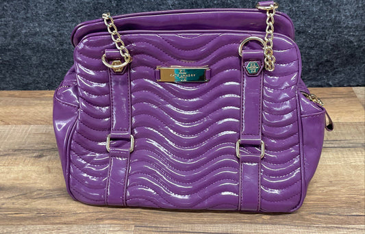 Kate Landry Purple Wavy Quilted Patent Satchel Bag Gold Hardware