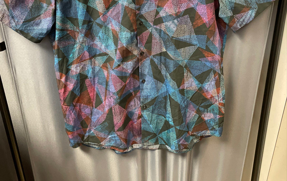 Hugo Men's Geometric Multicolor Short Sleeve Casual Slim Fit Shirt Sz XXL NWT