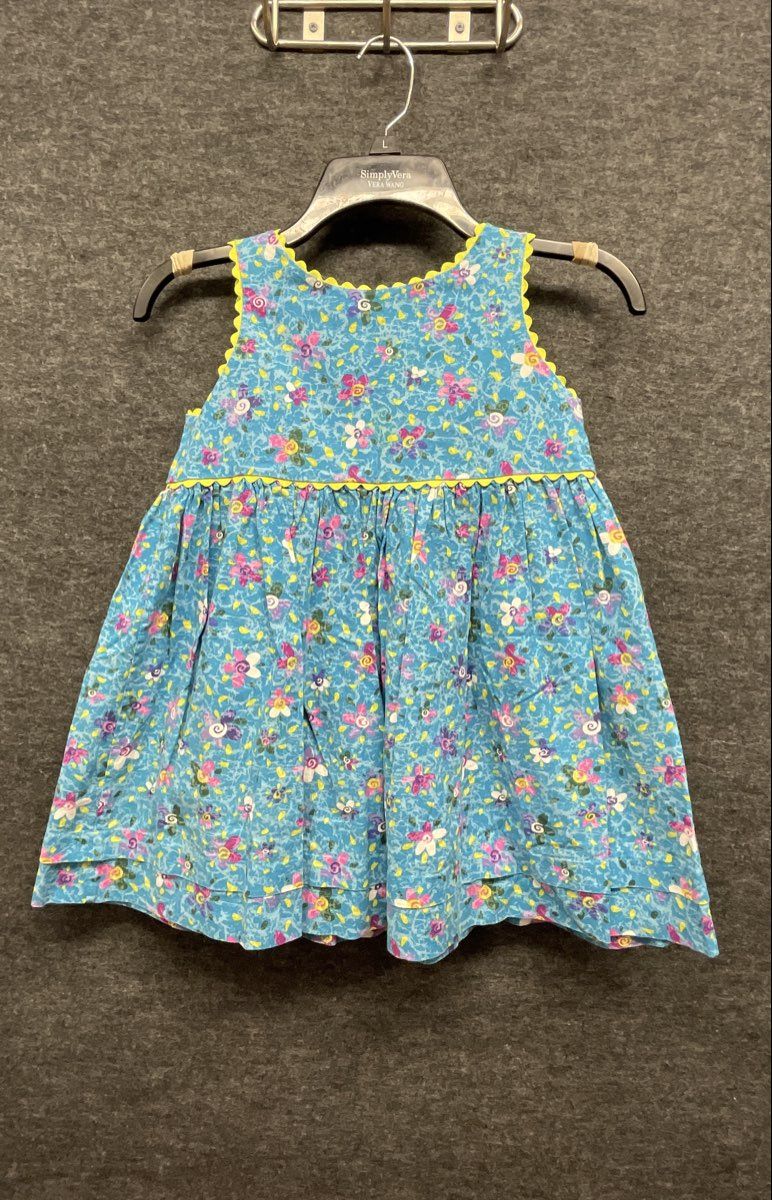 Girls Minnie Mouse Red Polka Dot Dress & Blue Floral Ric Rac Trim Dress Lot