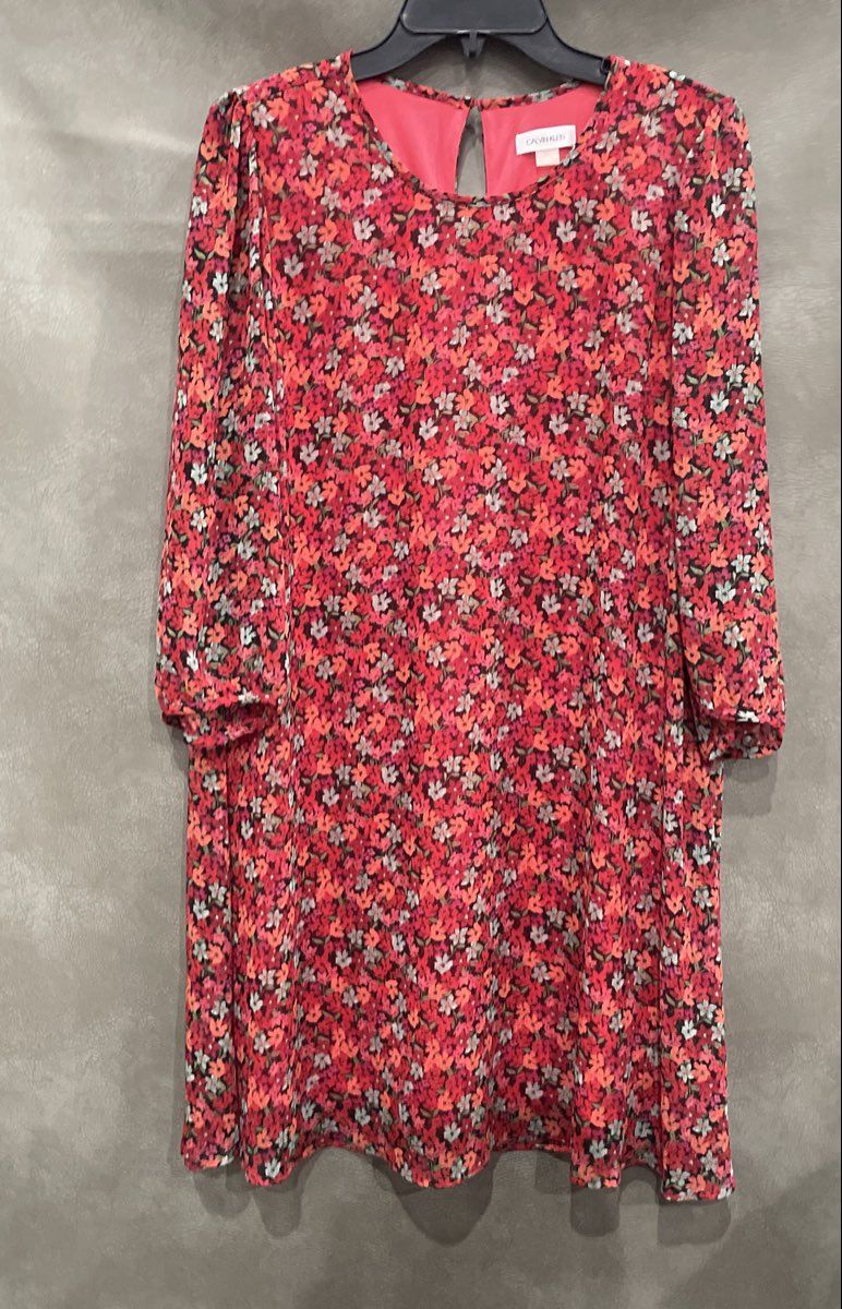 Calvin Klein Women's Pink Floral Keyhole Back Chiffon Tunic Shirt Sz 10