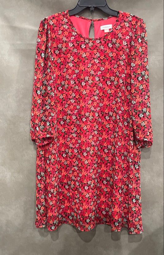 Calvin Klein Women's Pink Floral Keyhole Back Chiffon Tunic Shirt Sz 10