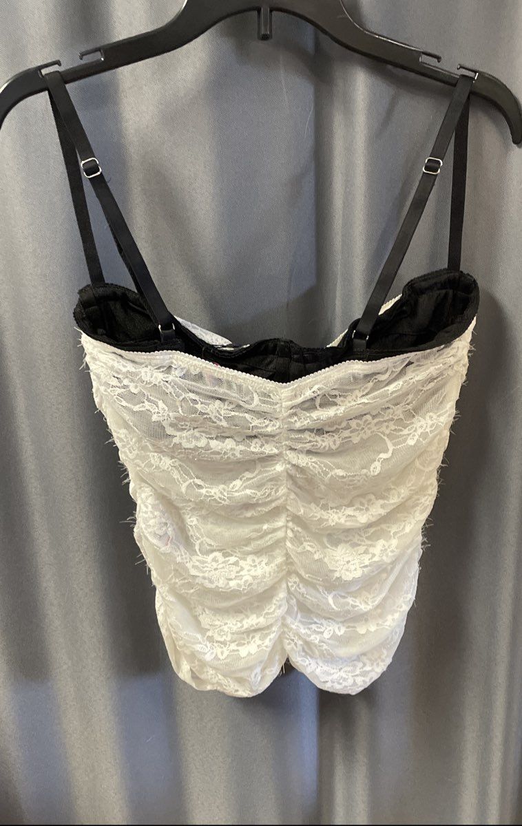 Edikted Women's White Black Ruched Lacy Floral Tank Top Adjustable Straps M NWT