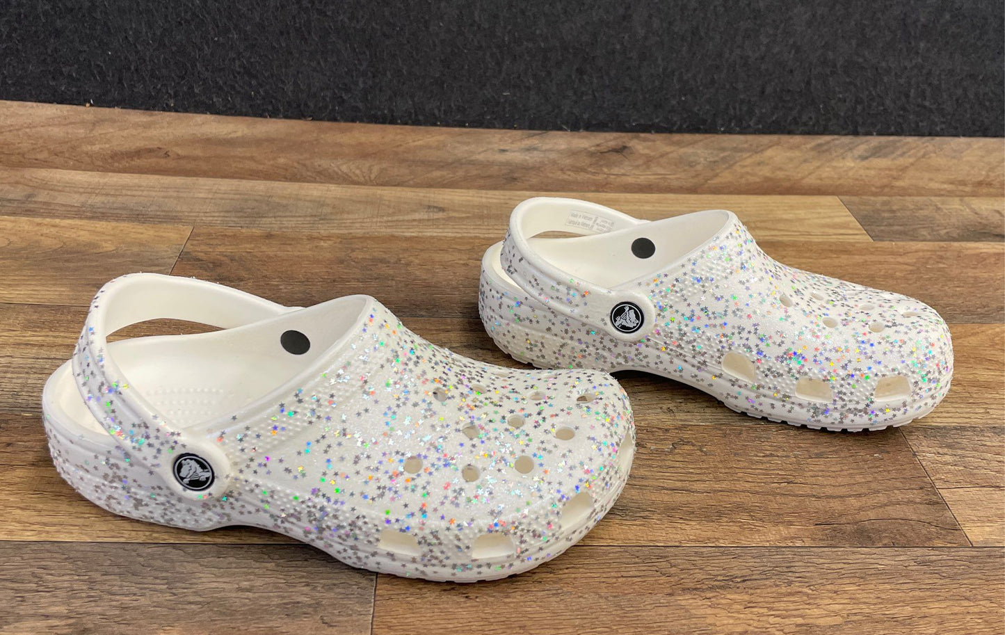 Crocs Classic Star Glitter White Iridescent Clog Youth Junior Size J3
