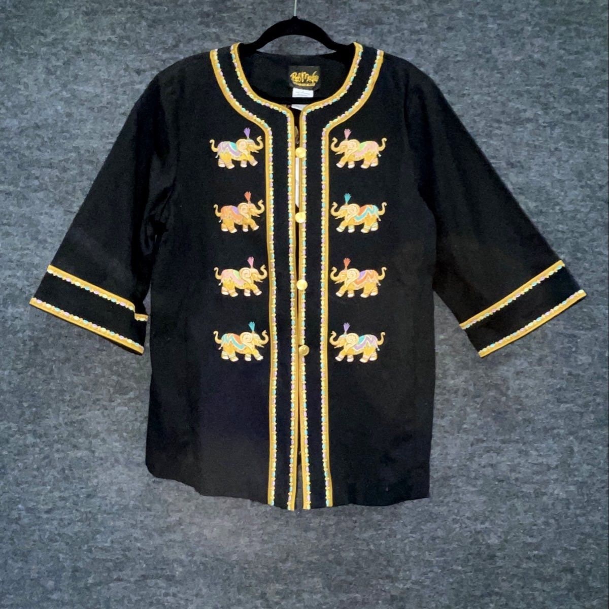 Vintage Bob Mackie Wearable Art Women's Black Embroidered Elephant Jacket Size S