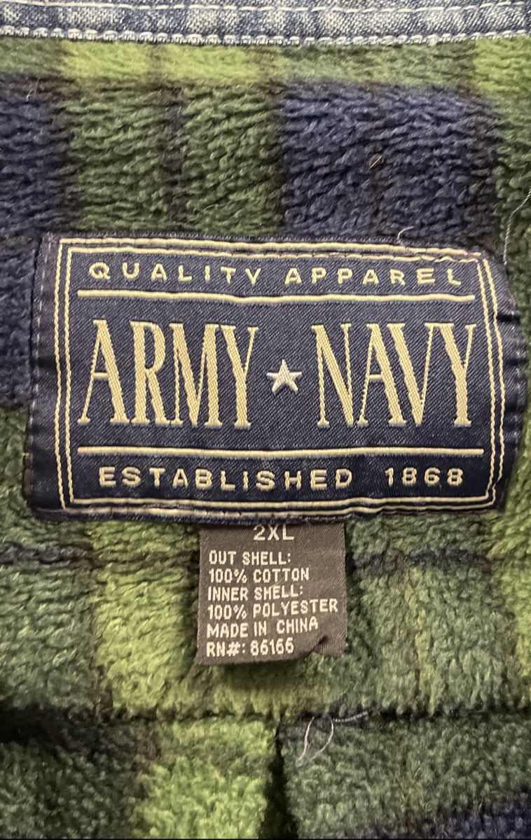 Army Navy Men's Blue Fleece Lined Plaid Denim Shirt Jacket Vintage Y2K Sz 2XL