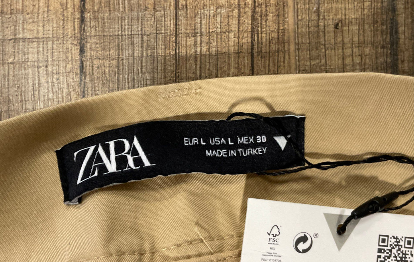 Zara Women's Khaki Cuffed Cotton Blend Chino Shorts Size L NWT