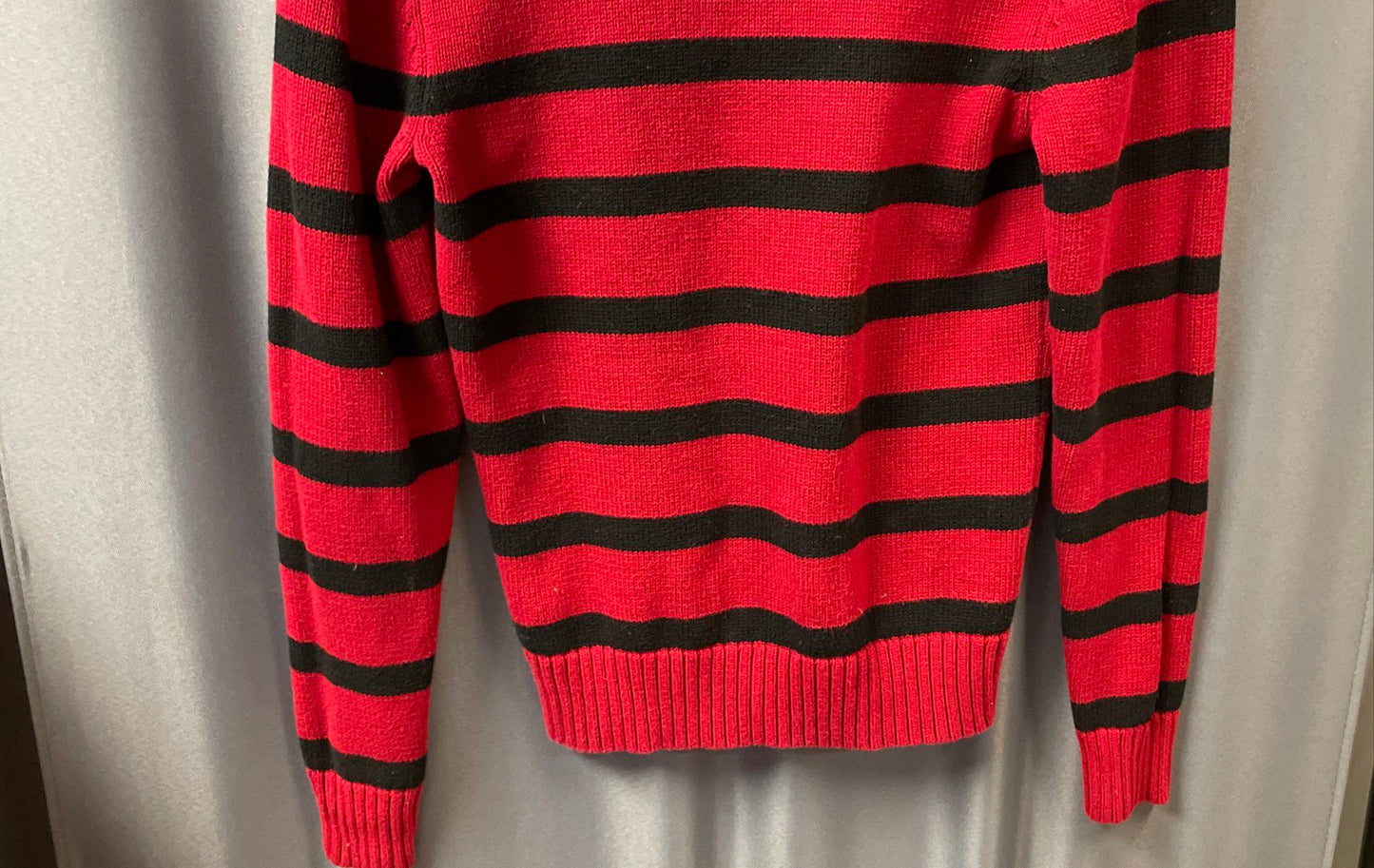 Lauren Ralph Lauren Women's Red Black Striped Shawl Collar Toggle Sweater Sz XS