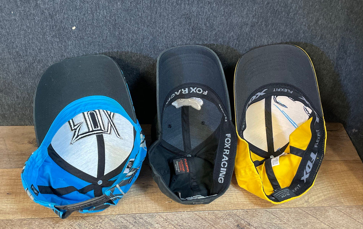 Fox Racing Men's Lot of 3 Baseball Hats Blue Gray Yellow Flexfit Snapback OSFA