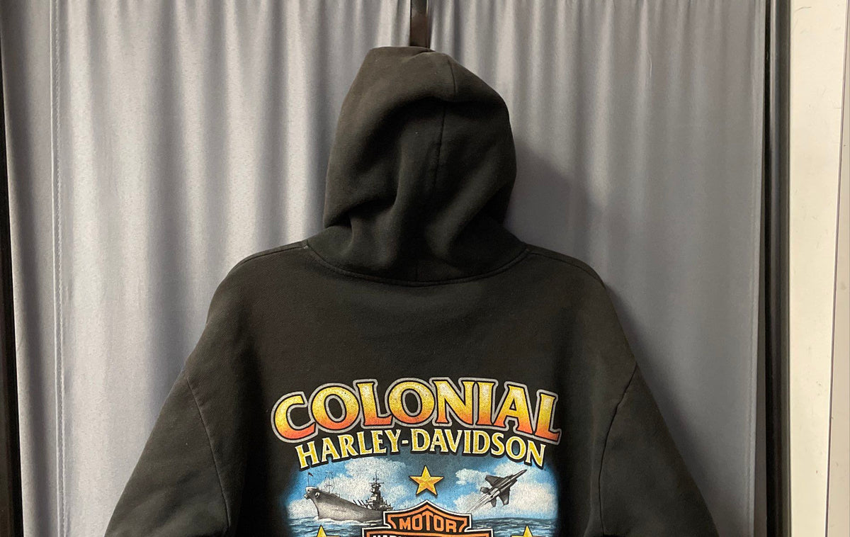 Harley-Davidson Men's Black #1 Stars Stripes Graphic Pullover Hoodie Sz L
