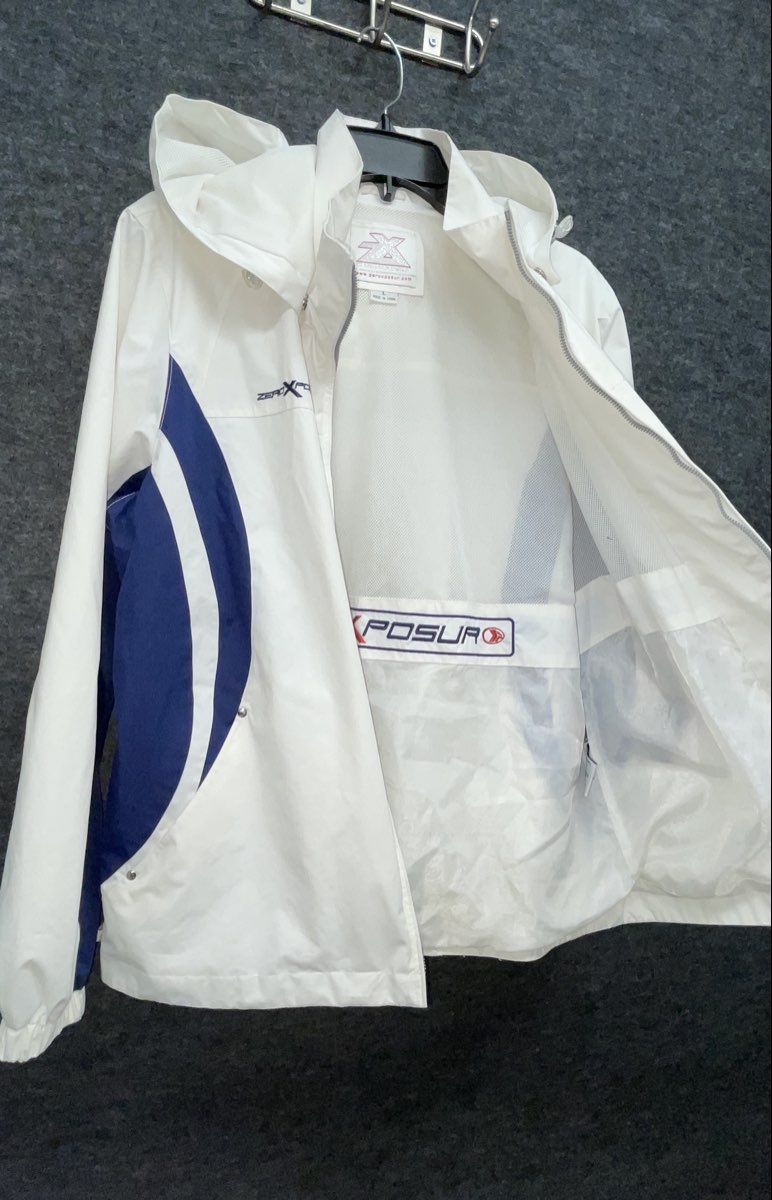 ZeroXposur Women's White Blue Hooded Windbreaker Jacket Full Zip Mesh Lined L