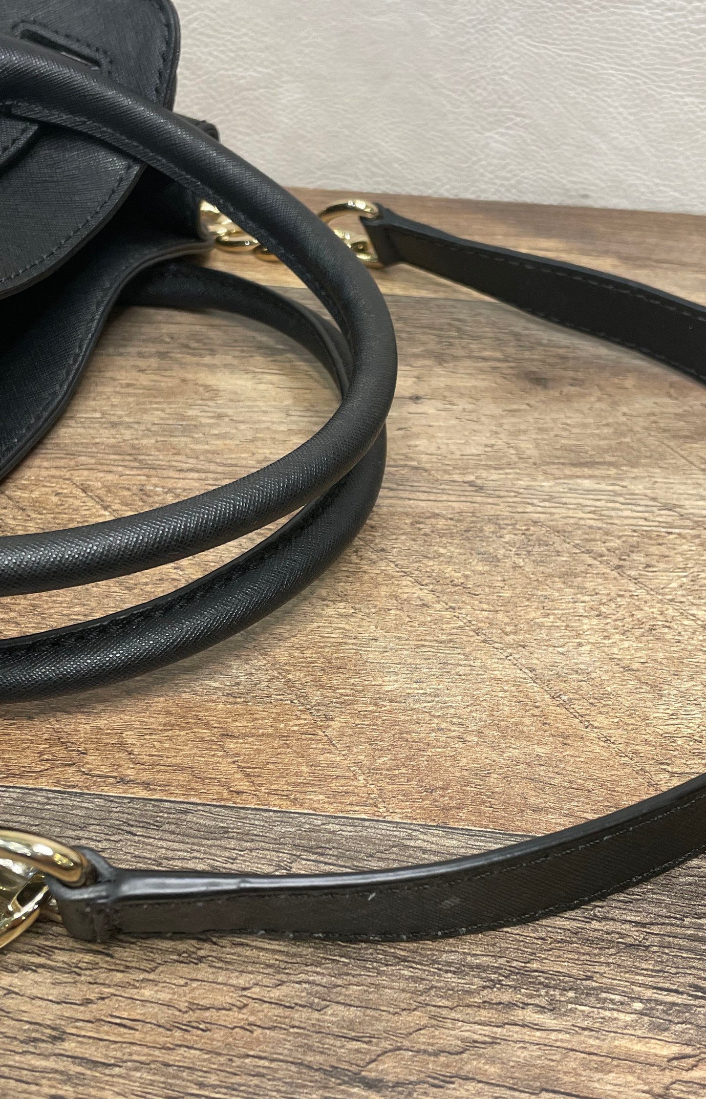 Michael Kors Black Saffiano Leather Hamilton Satchel Bag Gold Hardware