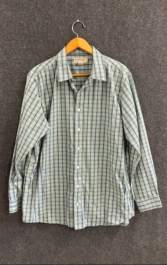 Duluth Trading Co Men's Wrinklefighter Shirt Green Blue Plaid Trim Fit Sz 2XLT