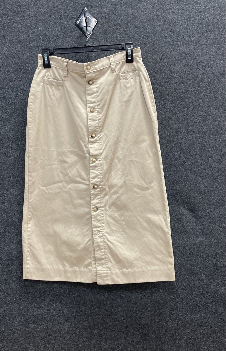 White Stag Women's Pueblo Khaki Cotton Button Front Midi Skirt Sz 6 Vintage Y2K