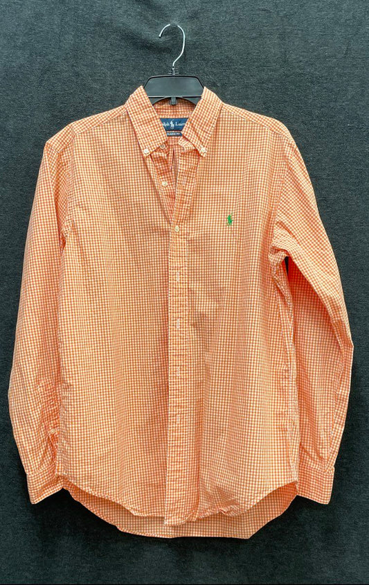 Ralph Lauren Men's Orange Gingham Plaid Classic Fit Button Down Shirt Sz M
