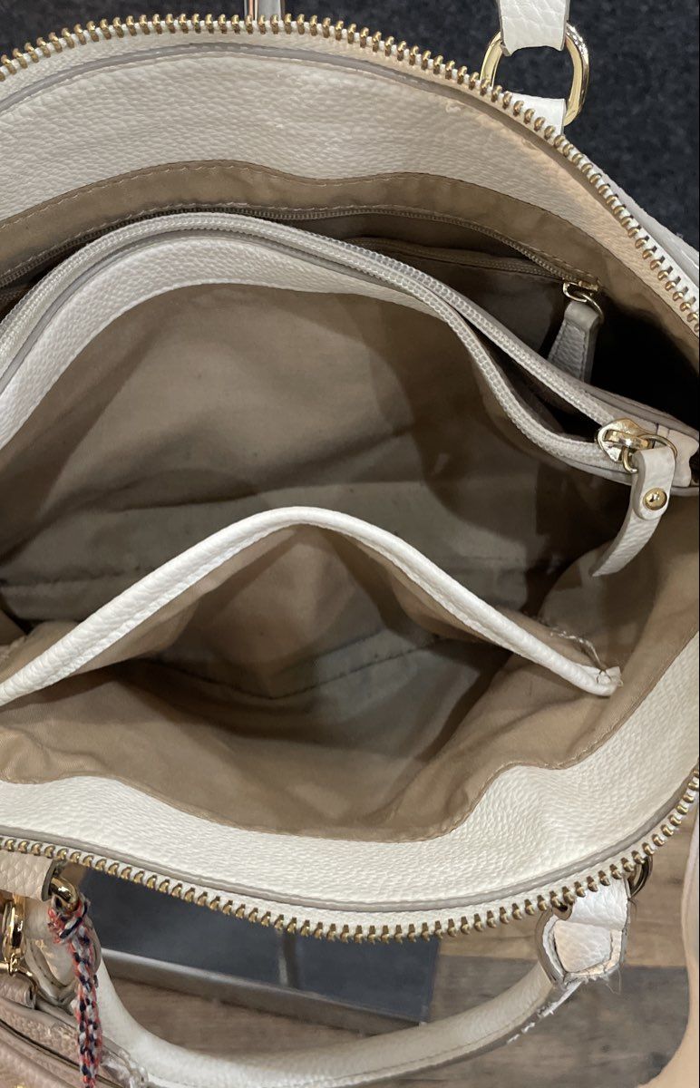 Nanette Lepore White Pebbled Satchel Crossbody Bag Removable Strap Tassel