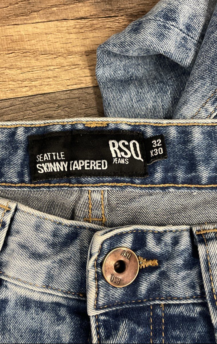 RSQ Men's Seattle Skinny Tapered Jeans Light Blue Acid Wash Distressed 32x30