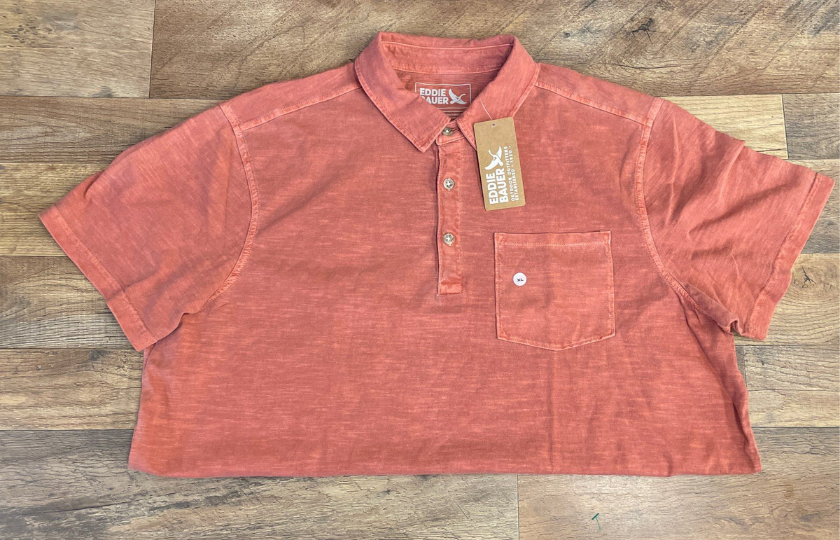 Eddie Bauer Men's Sunwashed Cotton Pocket Polo Shirt Mineral Red Size XL NWT