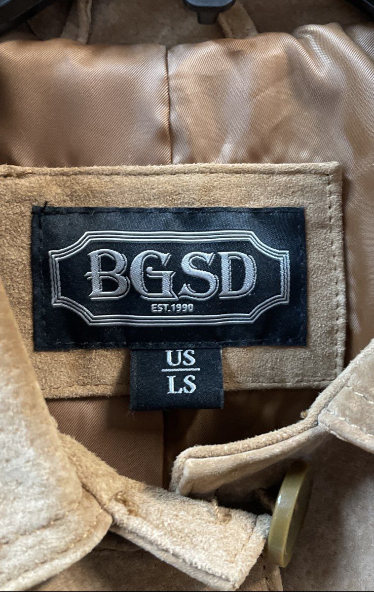 BGSD Men's Brown 100% Suede Leather Button Front Coat Jacket Size Large