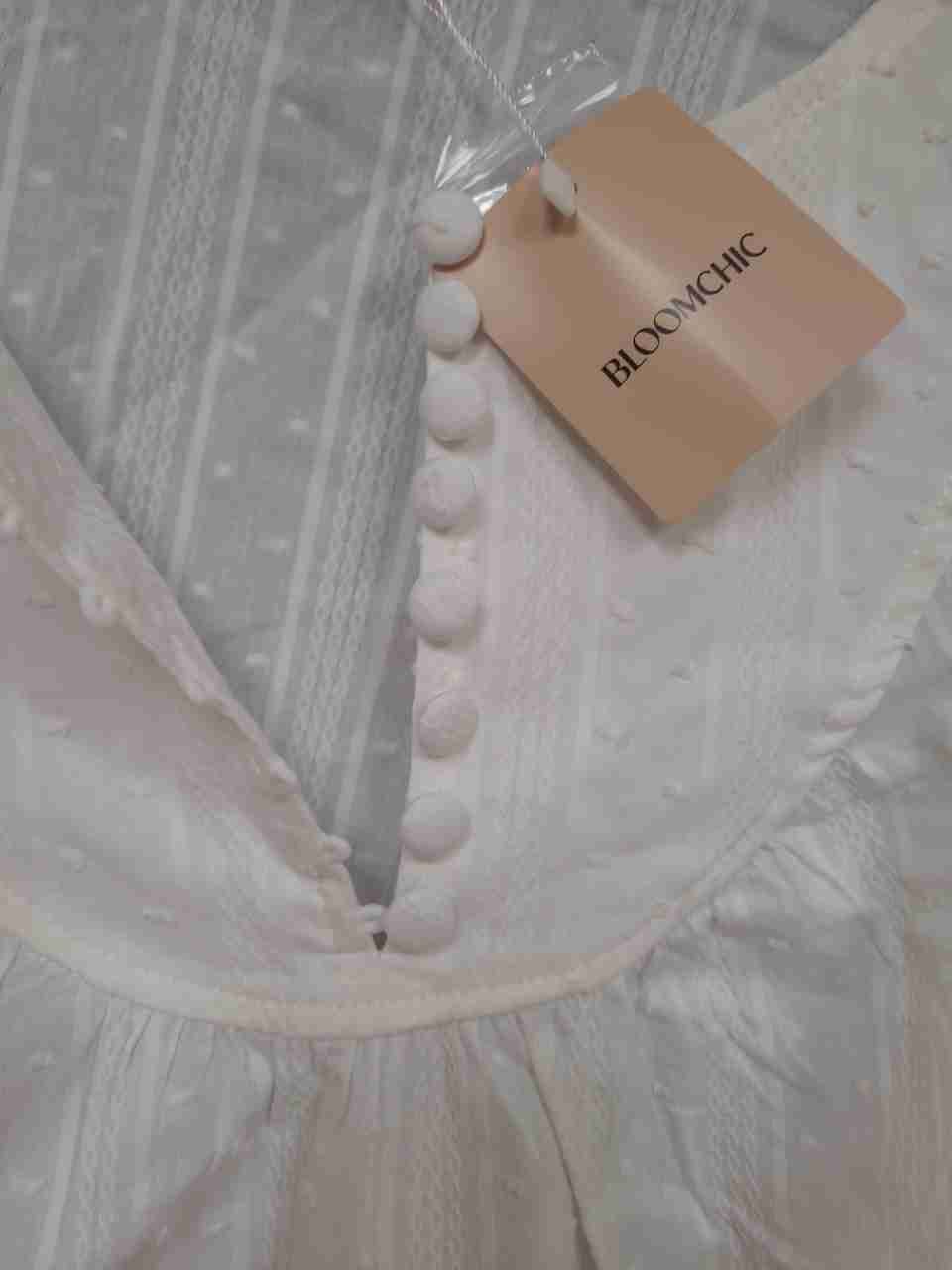 Bloomchic Women's White Swiss Dot Eyelet Stripe Puff Sleeve Blouse NWT Sz 26