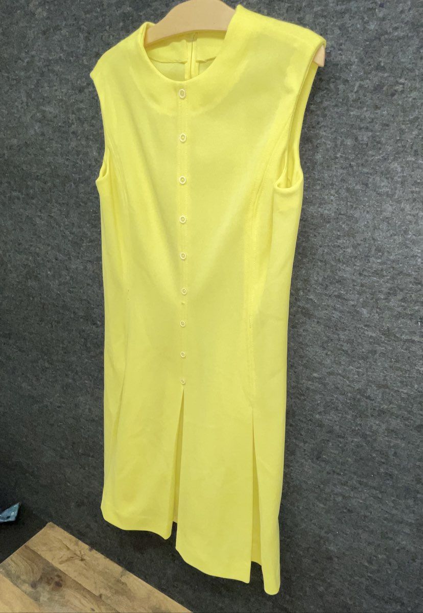 Vintage 70s Women's Yellow 2-Piece Suit Dress and Jacket Set Sz L