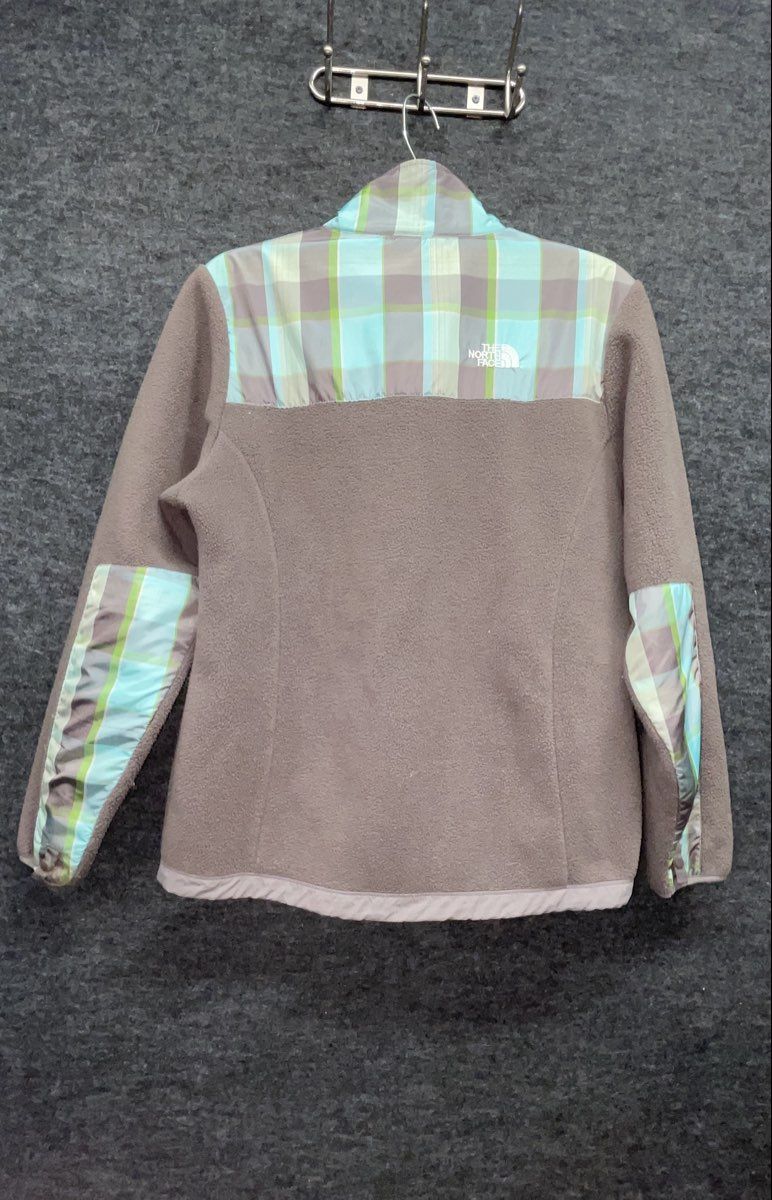 The North Face Women's Grey Plaid Yoke Full Zip Fleece Denali Style Jacket Sz M