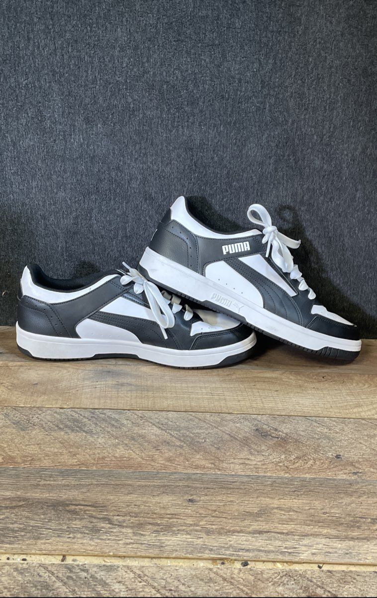Puma Caven 2.0 Black White Leather Low Top Sneakers Men's Size 10.5