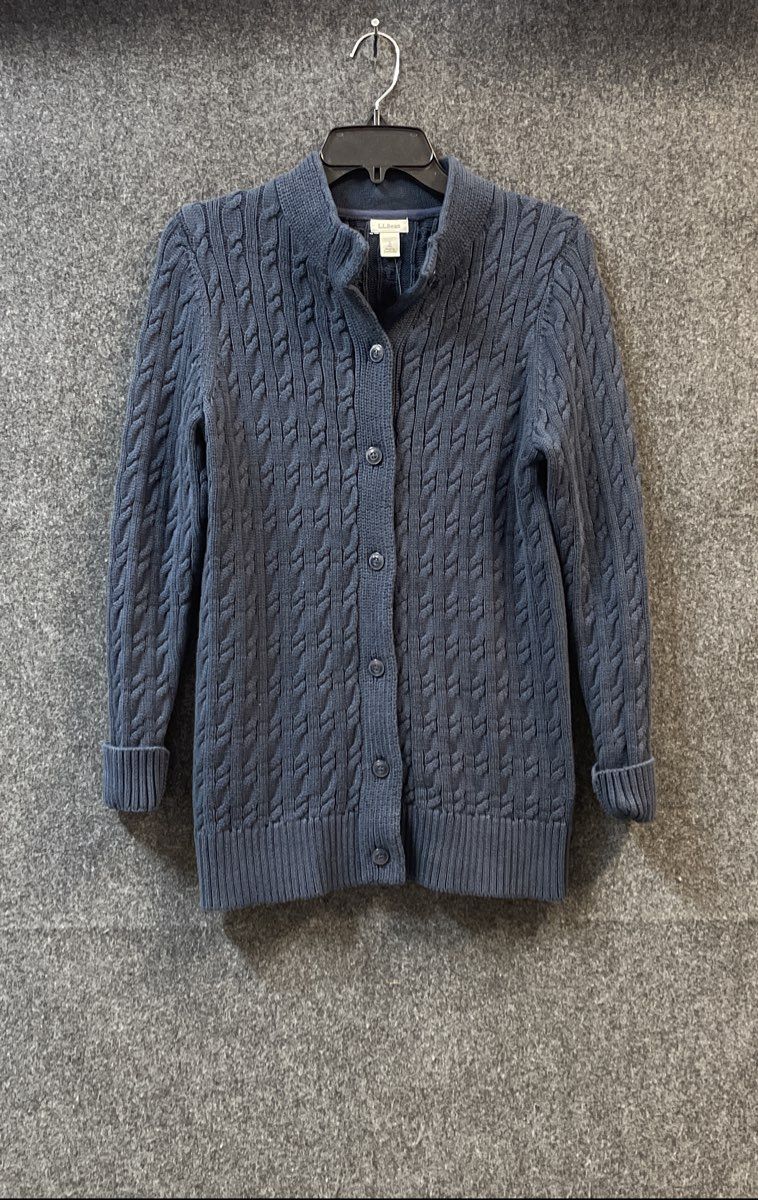 L.L. Bean Women's Navy Blue Double L Cable Knit Button Front Cardigan NWT Sz S