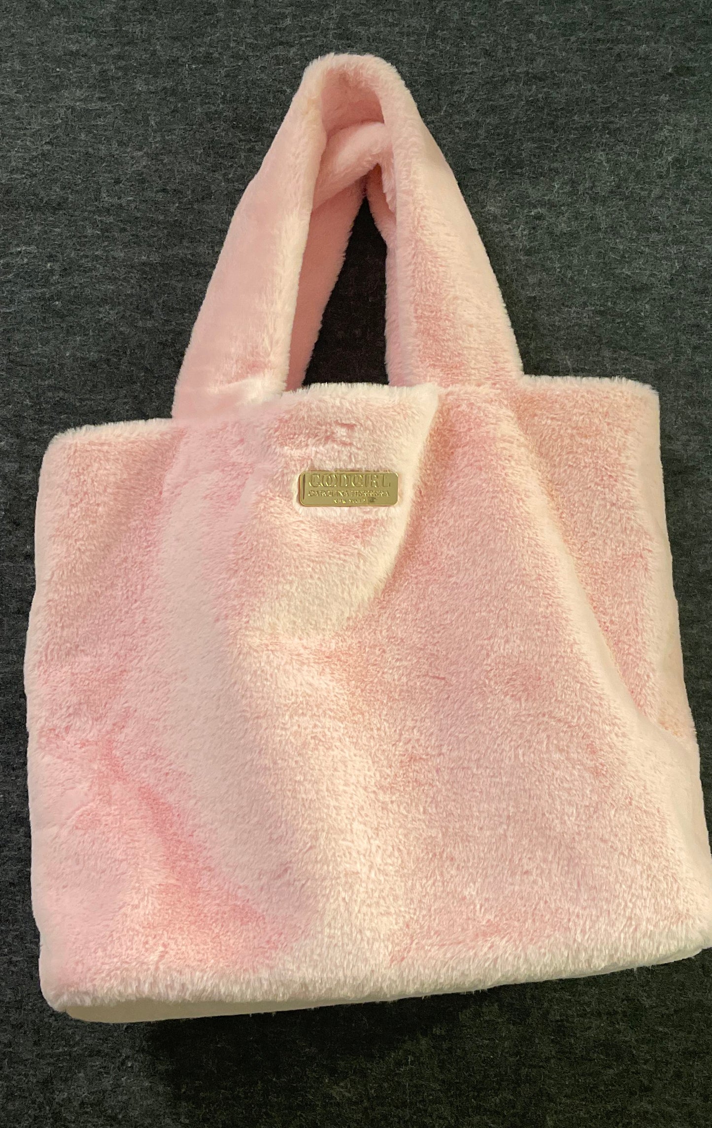 Carolina Herrera Good Girl Pink Faux Fur Tote Bag Small Gold Hardware