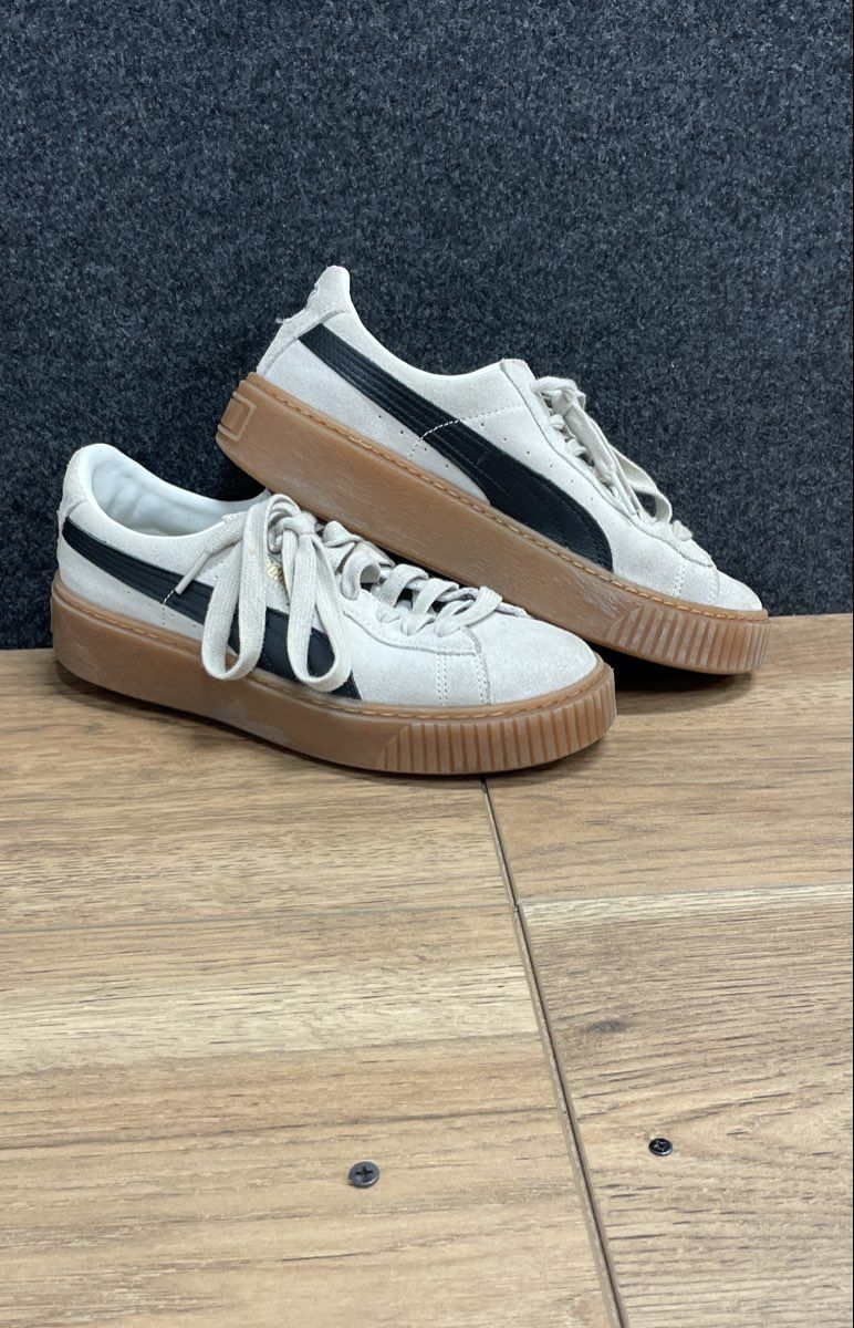 Puma Suede Platform Marshmallow Black Gum Women's Sneakers Size 7.5
