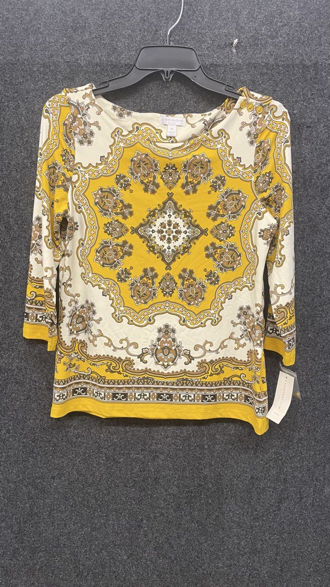 Charter Club Women's Yellow Maize Gold Polished Knit Scroll Tunic Top NWT PM