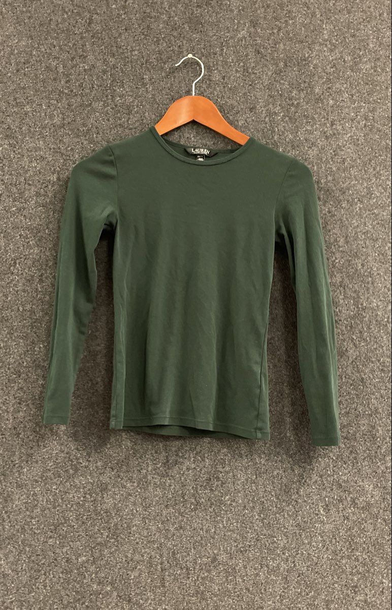 Lauren Ralph Lauren Women's Dark Green Long Sleeve Crewneck Top Shirt Sz XS