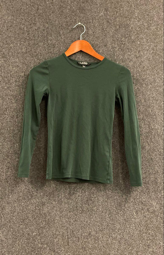 Lauren Ralph Lauren Women's Dark Green Long Sleeve Crewneck Top Shirt Sz XS